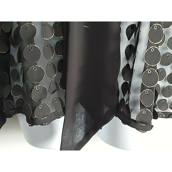 Nha Bhanh Sheer Small Button Down Black Shirt Circles w/Gold Trim Pussy Bow - Picture 5 of 10